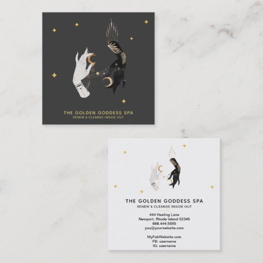 *~*スパハンズスターズムーンミスティック金ゴールドパーム葉 スクエア名刺 (正面/裏面)