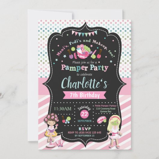 スパパンパーパーティー誕生日招待状ガールズ 招待状 (正面)