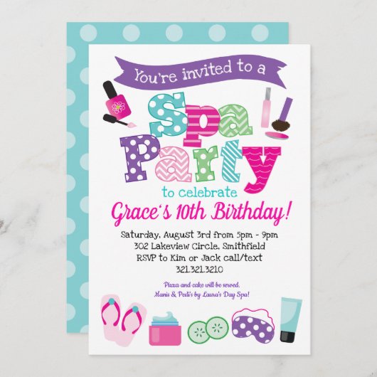 スパパーティの招待状-子供の誕生日スパパーティー 招待状 (正面/裏面)