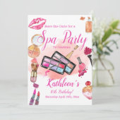 スパパーティの招待状、編集可能誕生日任意の年齢 セーブザデート (スタンド正面)