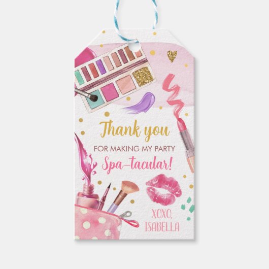 スパパーティーガールグラモールメイクアップバースデーパーティー ギフトタグ (正面)