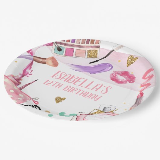 スパパーティーガールグラモールメイクアップバースデーパーティー ペーパープレート (アングル)