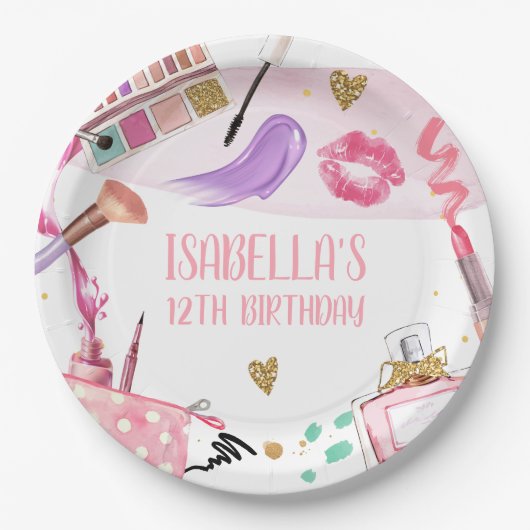 スパパーティーガールグラモールメイクアップバースデーパーティー ペーパープレート (正面)