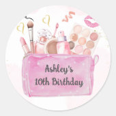 スパパーティーガールメイクアップバースデーパーティーステッカー ラウンドシール (正面)