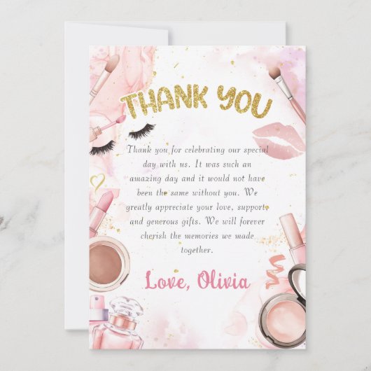 スパパーティーグラマーガールメイクアップ誕生日写真 サンキューカード (正面)