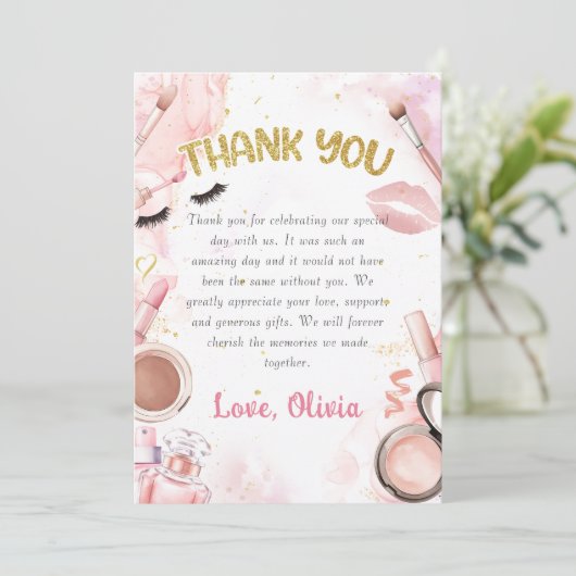 スパパーティーグラマーガールメイクアップ誕生日写真 サンキューカード (スタンド正面)