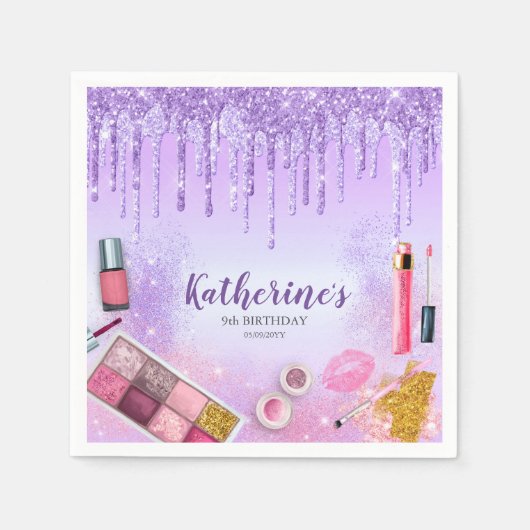 スパパーティーグラムガールバースデーパーティーサロンパープル スタンダードカクテルナプキン (正面)
