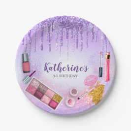 スパパーティーグラムガールバースデーパーティーサロンパープル ペーパープレート