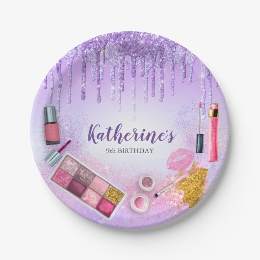 スパパーティーグラムガールバースデーパーティーサロンパープル ペーパープレート (正面)