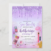 スパパーティーグラムガールバースデーパーティーサロンパープル 招待状 (正面)