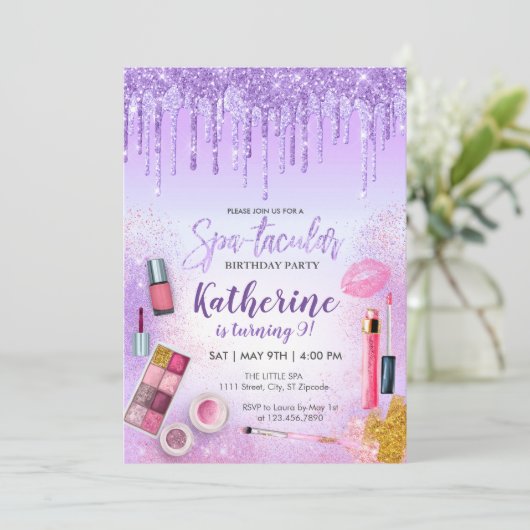 スパパーティーグラムガールバースデーパーティーサロンパープル 招待状 (スタンド正面)