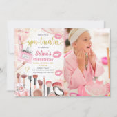 スパパーティーグラムガールメイクアップバースデーパーティー写真 招待状 (正面)