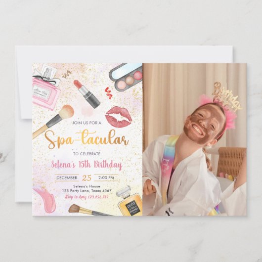 スパパーティーグラムメイクアップバースデーパーティー写真 招待状 (正面)