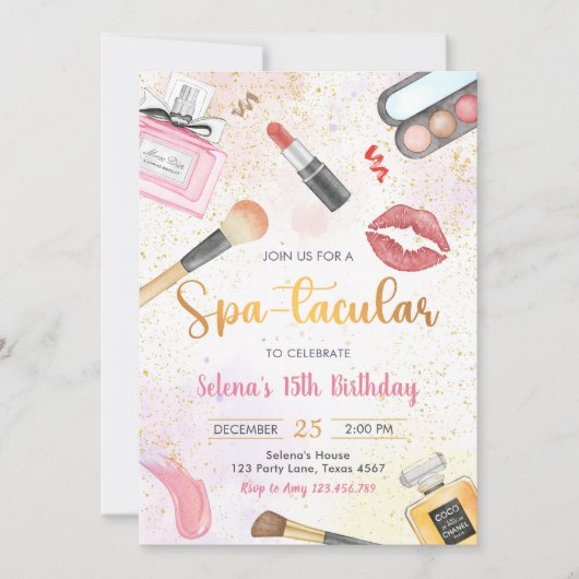 スパパーティーグラムメイクアップバースデーパーティー招待 招待状 (正面)