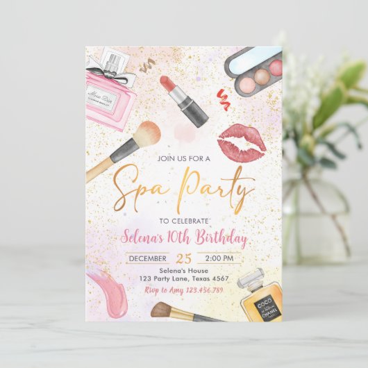 スパパーティーグリッツグラムガールメイクアップ誕生日 招待状 (スタンド正面)