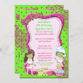 スパパーティーバス誕生日パーティーまたはシャワー招待状 招待状 (正面/裏面)