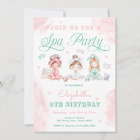 スパパーティー子供の誕生日パーティーピンク 招待状 (正面)