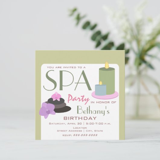 スパパーティー誕生日 – ろうそく蘭と石 招待状 (スタンド正面)