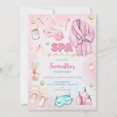 スパパーティー誕生日、スリーポバー、スランバーパーティー 招待状 (正面)