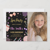 スパブラックグリッターフォトスパ誕生日招待状 招待状 (正面)