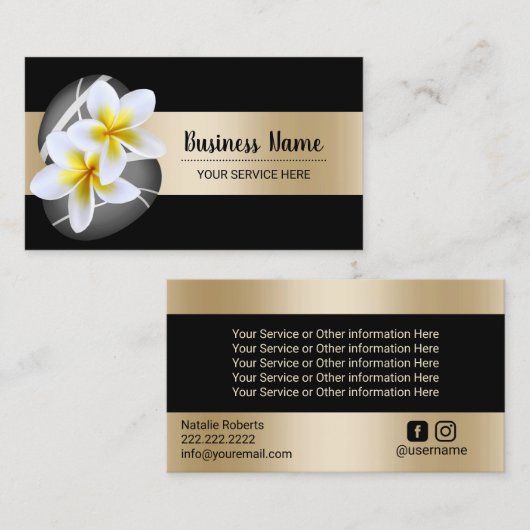 スパプルメリアフラワーズストーンズ金ゴールドバー美しいサロン 名刺 (正面/裏面)