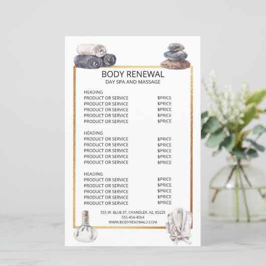 スパマッサージプライスリストサービス水彩 (スタンド正面)