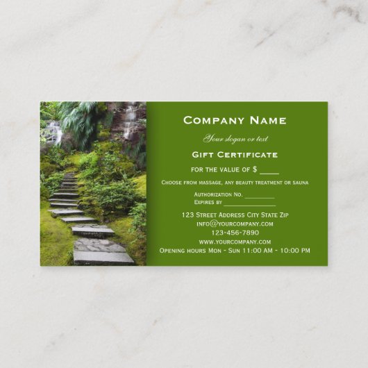 スパマッサージ美しいギフト券テンプレート 割引カード (裏面)