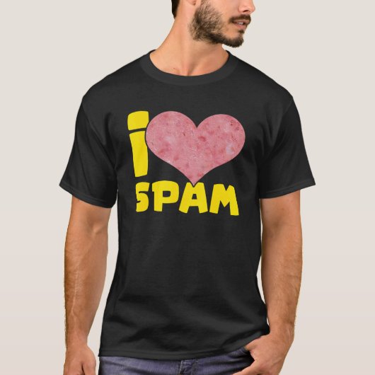 スパム缶詰調理済みポークフード大好きハート Tシャツ (正面)