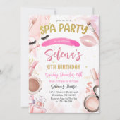 スパメイクアップバースデーパーティーピンクグリッツ&グラムパーティー 招待状 (正面)