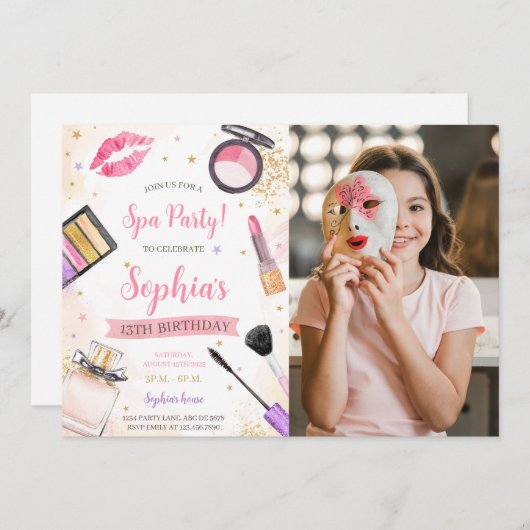 スパメイクアップバースデーパーティー写真 招待状 (正面/裏面)