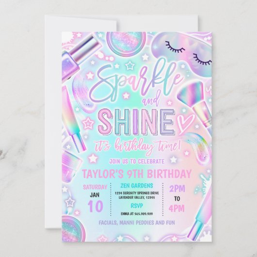 スパメイクグラマーパーティーパステルバースデーパーティー 招待状 (正面)