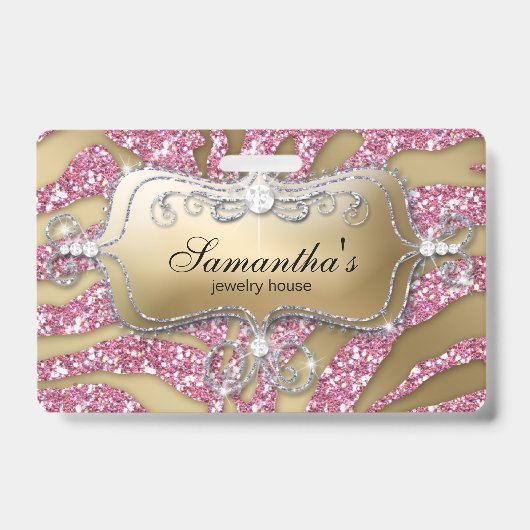 スパルクルジュエリーゼブラ金ゴールドピンク バッジ (表面)