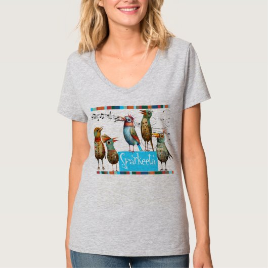 スパルケータ女子Vネックグレイカラフルティー Tシャツ (正面)