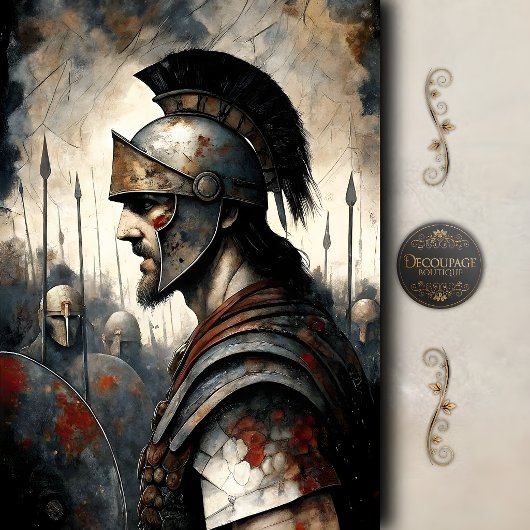 スパルタの戦士の兜のバトルシーン・デコパージュ 薄葉紙