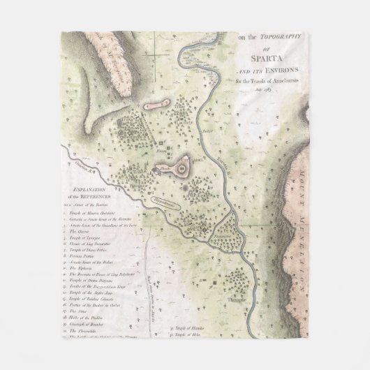 スパルタギリシャ(1783年)のヴィンテージの地図 フリースブランケット (正面)