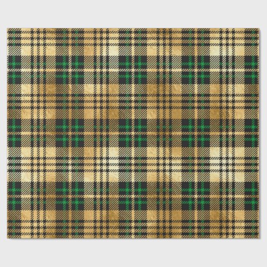 スパルタンの格子模様のダークグリーンとフェイク金ゴールドのクリスマス ラッピングペーパー (フラット)