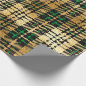 スパルタンの格子模様のダークグリーンとフェイク金ゴールドのクリスマス ラッピングペーパー (角)