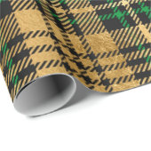 スパルタンの格子模様のダークグリーンとフェイク金ゴールドのクリスマス ラッピングペーパー (ロールコーナー)