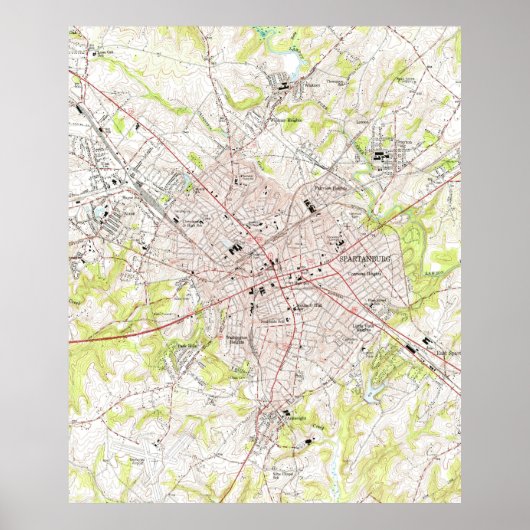 スパルタンバーグサウスカロライナのヴィンテージの地図(1949年) ポスター (正面)