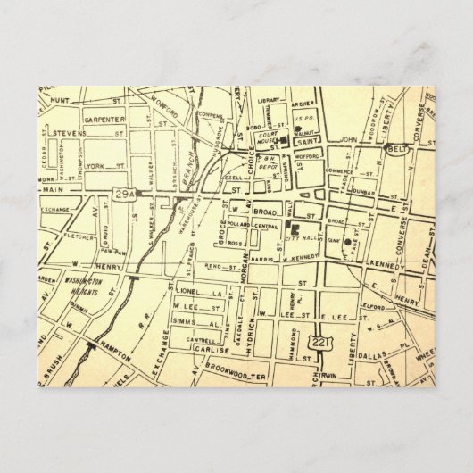 スパルタンブルクSCヴィンテージの地図 ポストカード (正面)