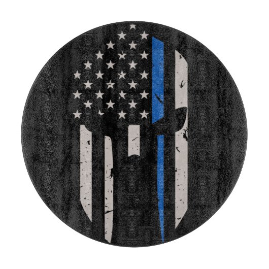 スパルタンヘルメットブルーラインフラグ カッティングボード (正面)