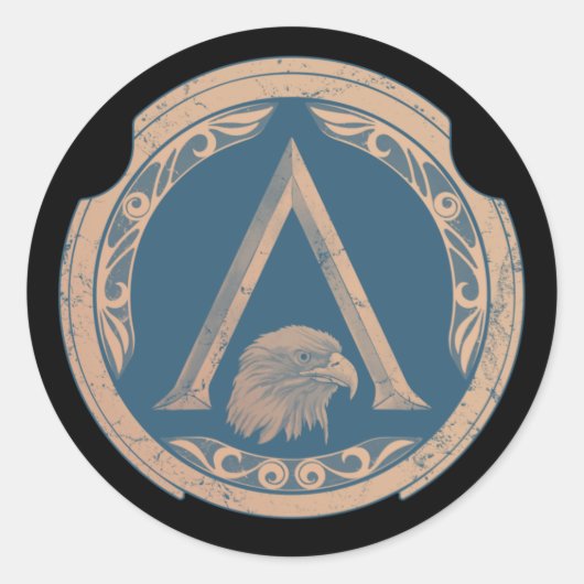 スパルタン・イーグル・ギリシャ・シールドクラシック・ラウンド・ステッカー ラウンドシール (正面)