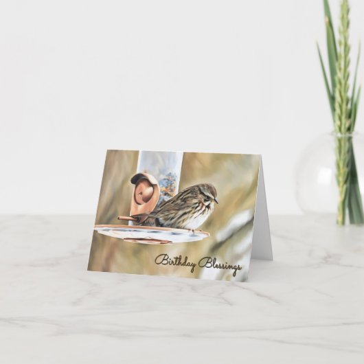 スパローと。フィーダー – 誕生日カード カード (正面)