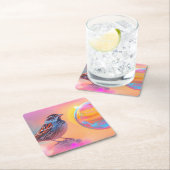 スパローカラフルとレインボーバブル スクエアペーパーコースター (インサイチュ)