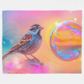 スパローカラフルとレインボーバブル フリースブランケット (正面(横))