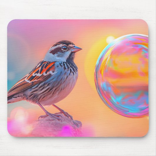 スパローカラフルとレインボーバブル マウスパッド (正面)