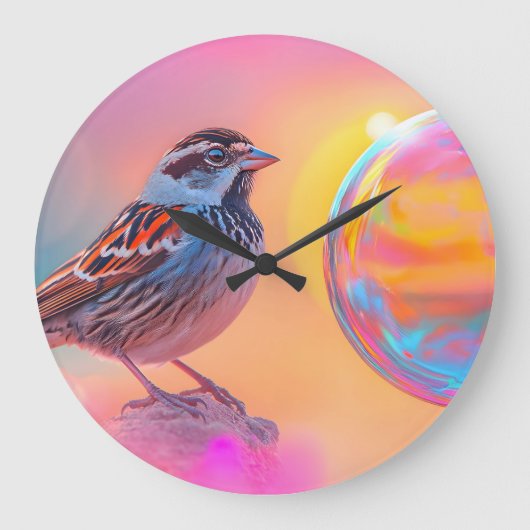 スパローカラフルとレインボーバブル ラージ壁時計 (正面)