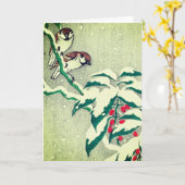 スパローレッドベリークリスマスカード カード (黄色い花)