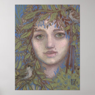 スパローレディーシュレアルファンタジーアートポートレート絵画ズ ポスター