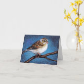 スパロー：油パステル：鳥：ノートカード カード (黄色い花)